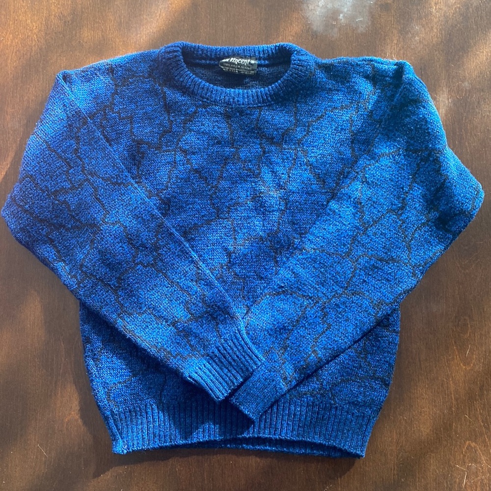 Vintage Dark Royal Blue Geometric Sweater